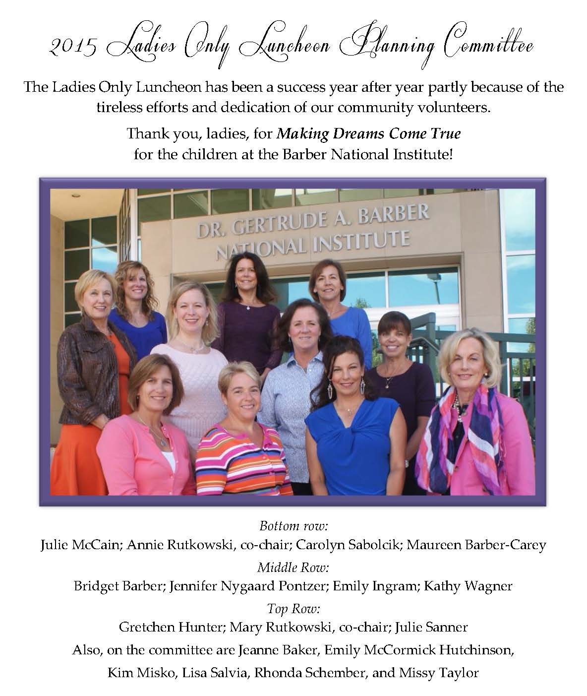 2015 Ladies Only Luncheon Planning 2015 Ladies Only Luncheon Planning